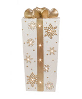 LED Lit Fiberglass Giftbox w/ Snowflake pattern & Bow, Metallic Painting
