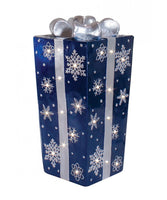 LED Lit Fiberglass Giftbox w/ Snowflake pattern & Bow, Metallic Painting
