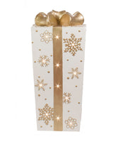 LED Lit Fiberglass Giftbox w/ Snowflake pattern & Bow, Metallic Painting
