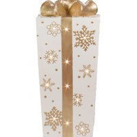 LED Lit Fiberglass Giftbox w/ Snowflake pattern & Bow, Metallic Painting