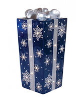 LED Lit Fiberglass Giftbox w/ Snowflake pattern & Bow, Metallic Painting
