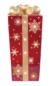 LED Lit Fiberglass Giftbox w/ Snowflake pattern & Bow, Metallic Painting